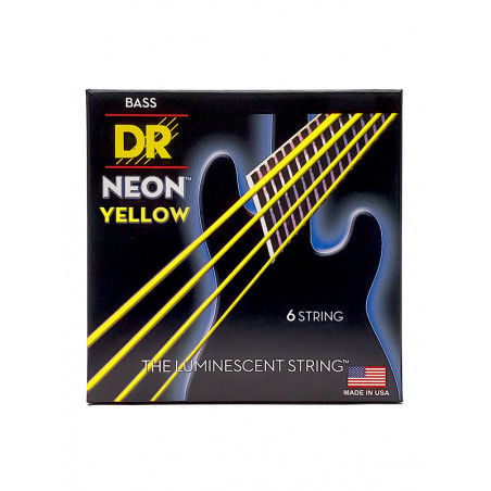 DR NYB6-30-120 - Hi-Def Neon - Yellow, jeu guitare basse, 6 cordes Light à Medium 30-120