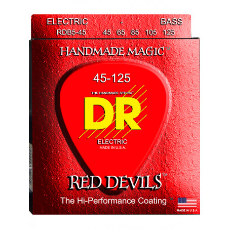 DR RDB5-45 - Red Devils - Red, jeu guitare basse, 5 cordes Medium 45-125
