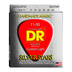 DR SIA-11 - Silver Stars - Silver plated & Clear Coated, jeu guitare acoustique, Custom Light 11-50