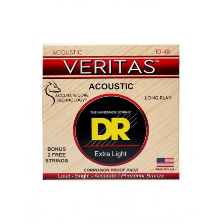 DR VTA-10 - Veritas - Coated Core Technology, jeu guitare acoustique, Extra Light 10-48