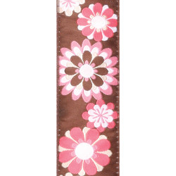 D'Addario 15UKE02 - Sangle en nylon ukulélé Motif fleurs Marron/rose