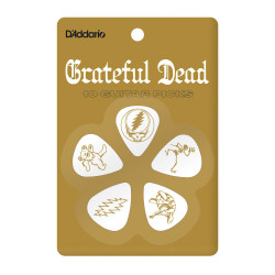 D'Addario 1CWH4-10GD2 - 10 médiators Grateful Dead Icons, celluloïd blanc, Medium