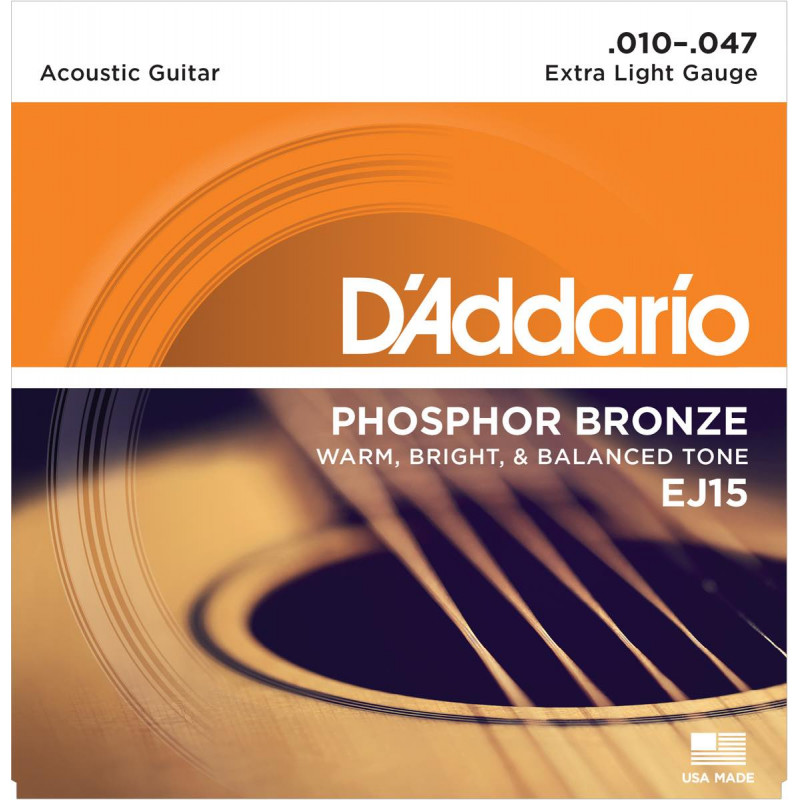 D'Addario EJ15 - Extra Light 10-47 - Jeu de cordes Guitare acoustique
