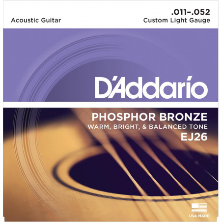 D'Addario EJ26 - Custom light 11-52 - Jeu de cordes Guitare acoustique