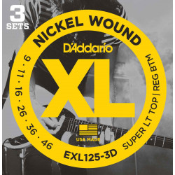 3 Jeux de cordes guitare électrique D'addario EXL125/3D