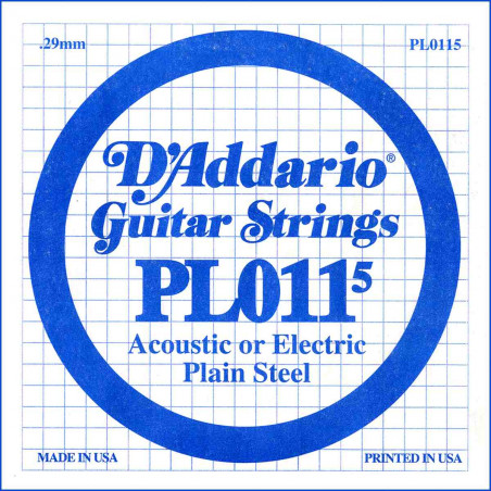 D'addario PL0115 - Corde au détail 0011.5 guitare électrique - Acier plein