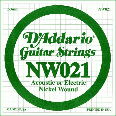 Corde au détail D'addario NW021-  guitare électrique - Filet rond 021