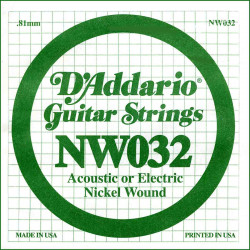 Corde 032 D'addario guitare électrique - Filet rond NW032