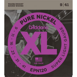 Jeu de cordes guitare électrique D'addario EPN120 Pure Nickel Super Light 9-41