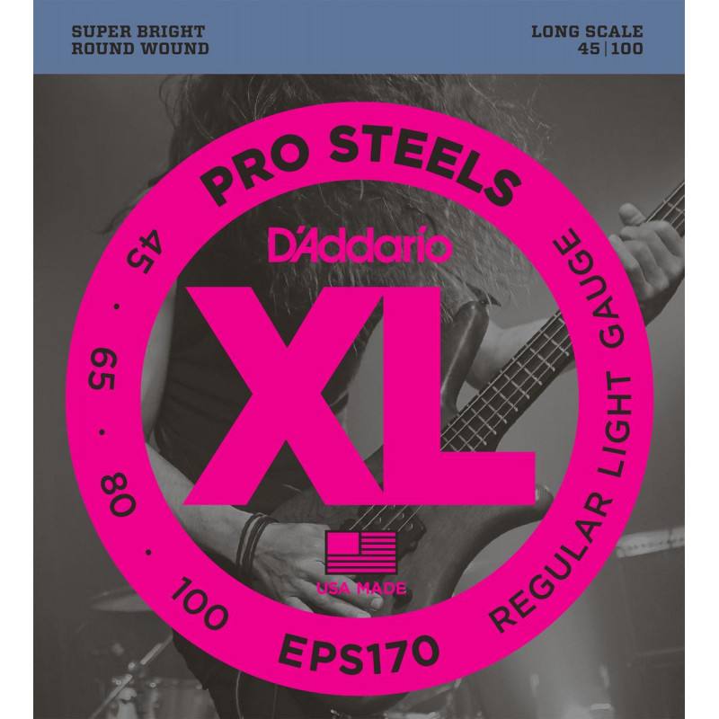 Jeu de cordes basse électrique 4 cordes D'addario Prosteels 45-100 Long -  EPS170 I Boutikazik