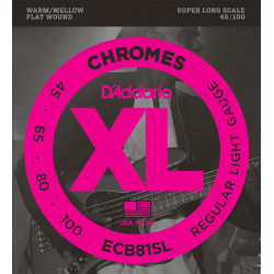 D'addario ECB81SL Chromes soft 40-100 - Jeu de cordes filet plat basse électrique diapason extra long