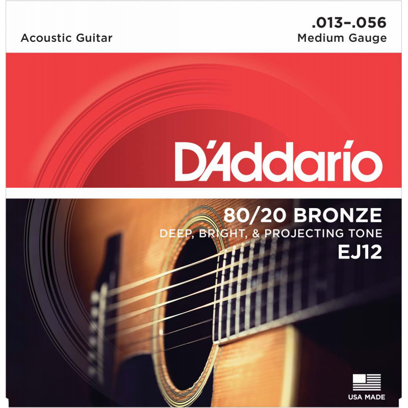 Jeu de cordes guitare acoustique D'Addario EJ12 medium 80/20 Bronze