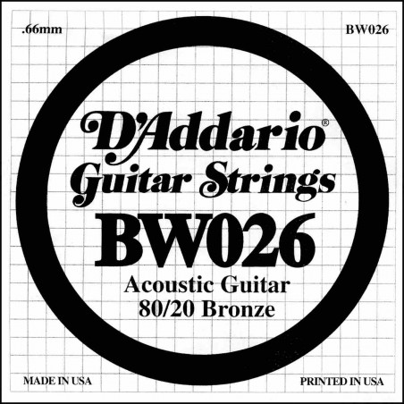 Corde au détail D'Addario pour guitare acoustique 026 80/20 File Bronze - BW026