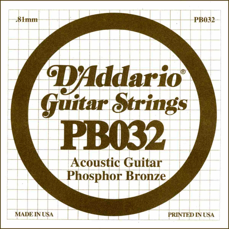 Corde au détail Guitare acoustique D'Addario Filée Phosphore Bronze 032 - PB032