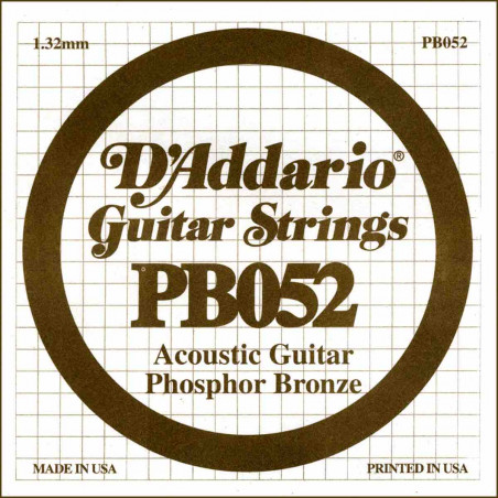 Corde au détail Guitare acoustique D'Addario Filée Phosphore Bronze 052 - PB052
