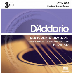 Pack 3 D'Addario EJ26 light - Jeux de cordes guitare acoustique
