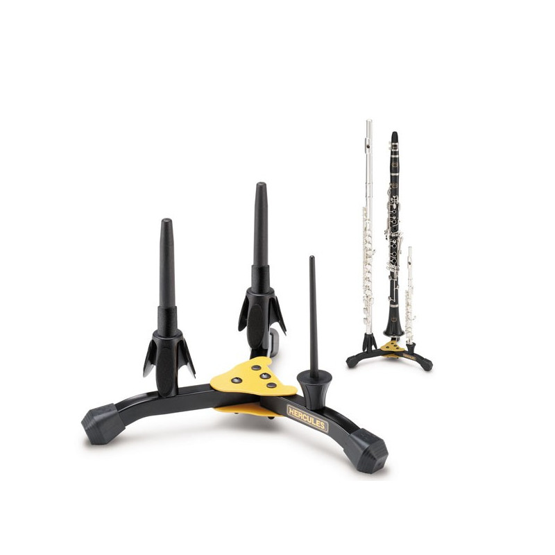 Support clarinette, flûte traversière et piccolo, avec housse Hercules DS543BB Support clarinette, flûte traversière et piccolo, avec housse Hercules DS543BB