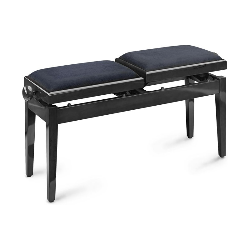 Banquette de piano double assise Stagg PB245 noir brillant pelotte velours noir
