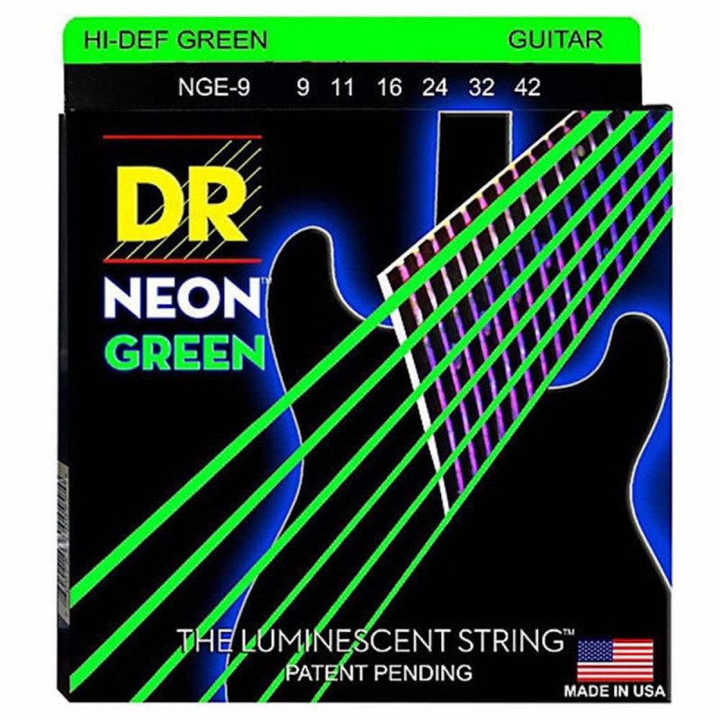 Jeu de cordes guitare électrique DR Neon Lite vert NGE9 09-42