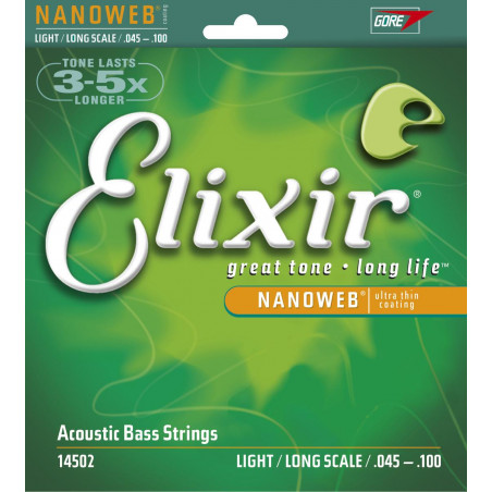 Elixir  Nanoweb 14502 - Jeu de  cordes guitare basse acoustique LS LIGHT 45-100