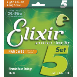 Elixir Nanoweb 14202 - Jeu de cordes guitare basse 5 cordes - 45-130