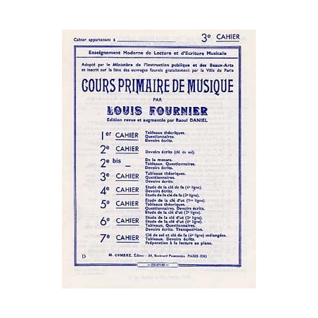 Cours primaire de musique cahier 3 - Louis Fournier