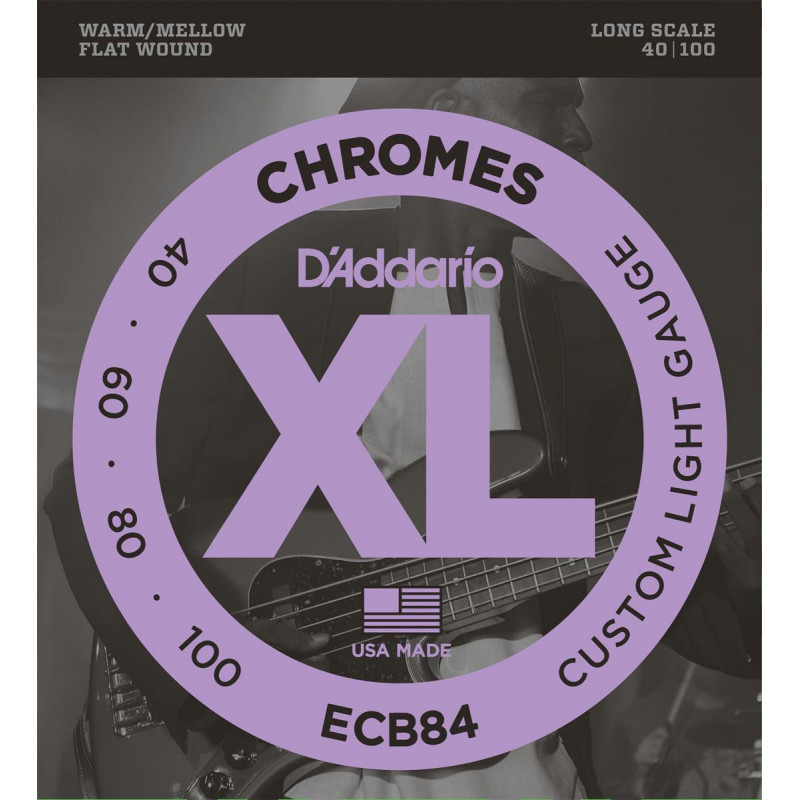 D'addario ECB84 - Jeu de Cordes Basse XL Chromes File Plat  40-100