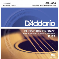 D'addario EJ37 Medium 12-54 - Jeu de Cordes guitare acoustique 12 cordes