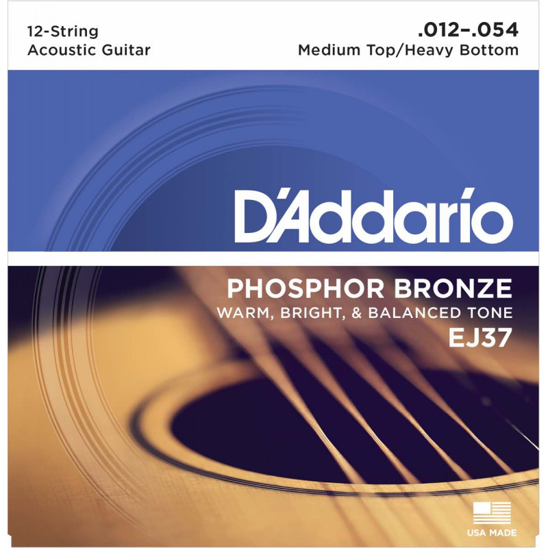 D'addario EJ37 Medium 12-54 - Jeu de Cordes guitare acoustique 12 cordes