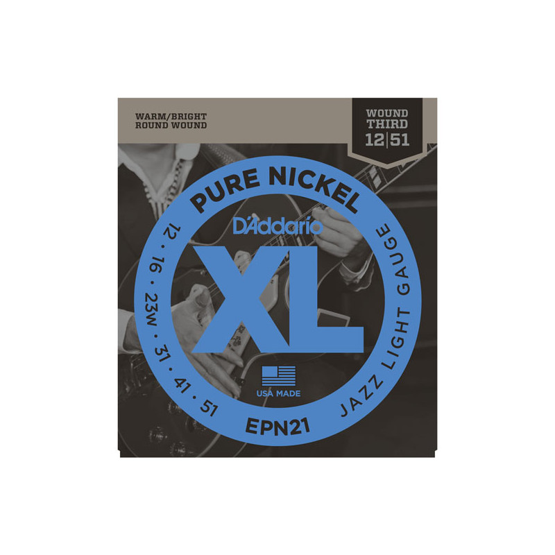 D'addario EPN21 Pure Nickel Jazz light 12-51 - Jeu de cordes guitare électrique