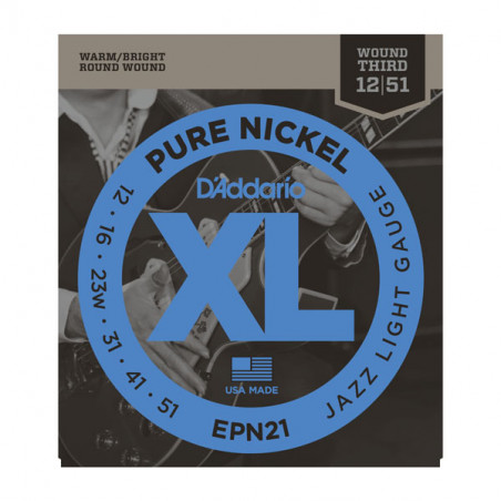 D'addario EPN21 Pure Nickel Jazz light 12-51 - Jeu de cordes guitare électrique