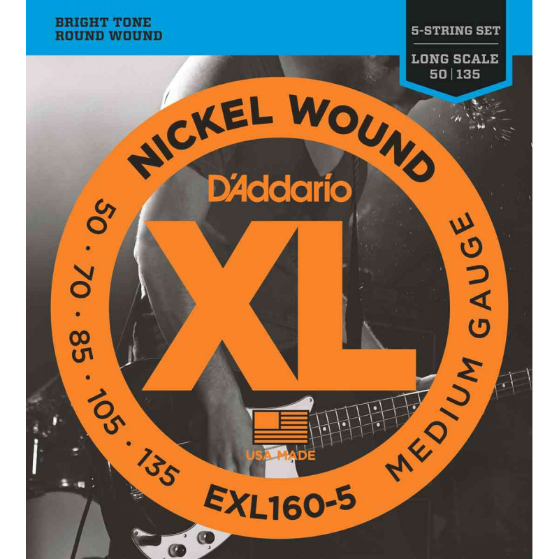 D'addario EXL160-5 médium 50-135 - Jeu de cordes basse électrique 5 cordes