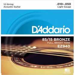D'addario Light EZ940 - Jeu de Cordes guitare acoustique 12 cordes