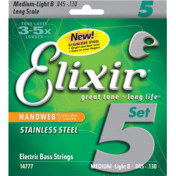 Elixir Nanoweb 14777 - Jeu de cordes guitare basse 5 cordes - 45-130