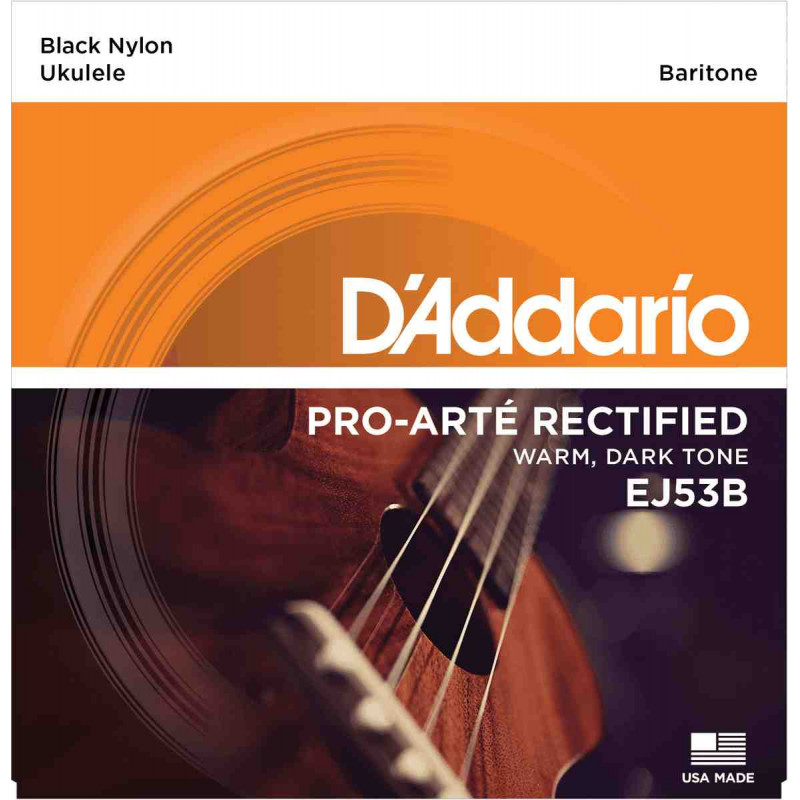 D'Addario Pro Arte EJ53B - Jeu de cordes Ukulele Nylon Rectifié - Bariton/Nylon Noir-Filé Argenté