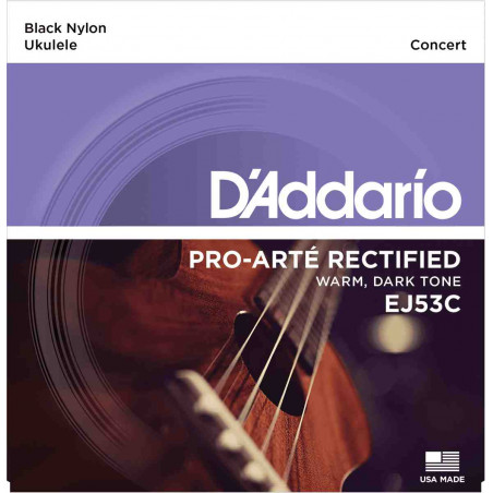 D'Addario Pro Arte EJ53C - Jeu de cordes Ukulele Nylon Rectifié - Concert Nylon Noir