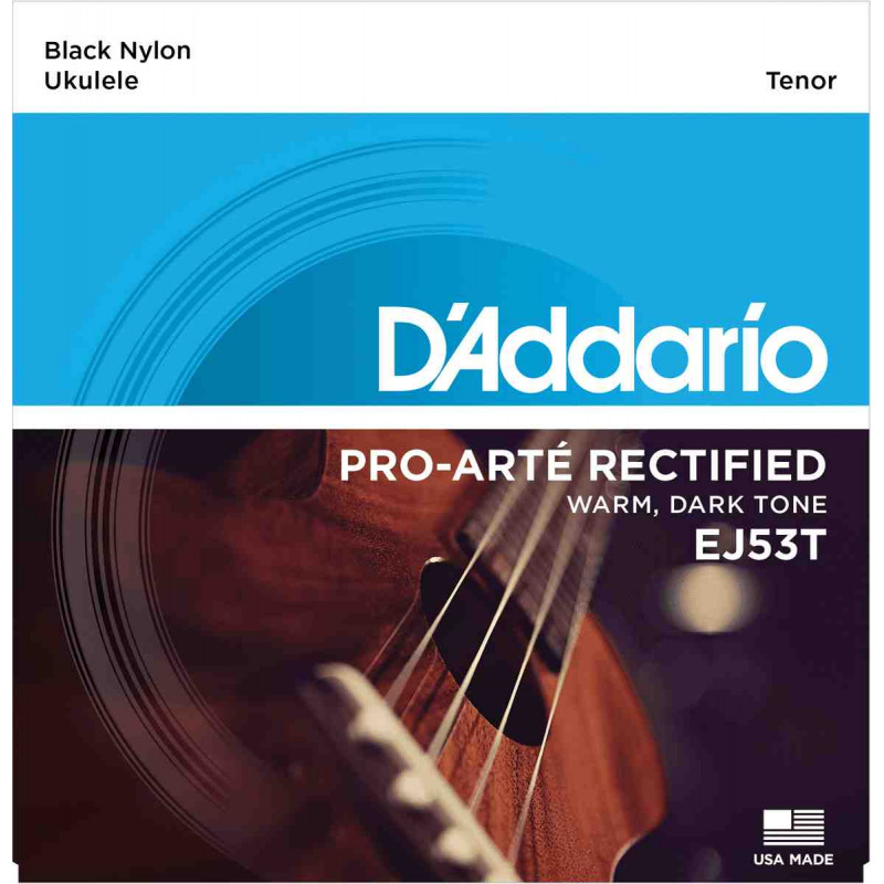 D'Addario Pro Arte EJ53T - Jeu de cordes Ukulélé Nylon Rectifié - Ténor/ Nylon Noir