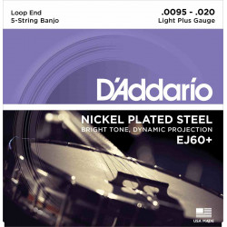 D'Addario EJ60+ Light+ 9.5-20 - Jeu de cordes Banjo 5 cordes plaqué nickel