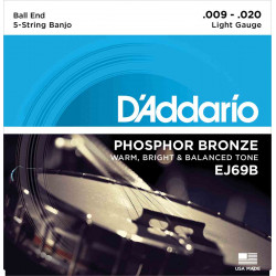 D'Addario Phosphore Bronze EJ69B  9-20 light - Jeu de cordes a boule pour banjo