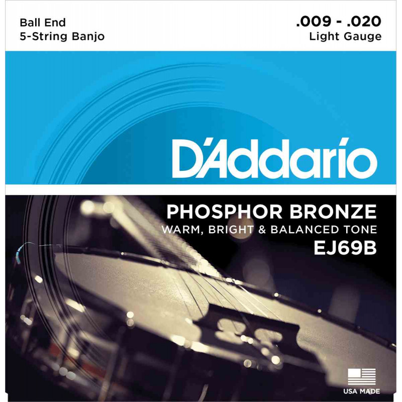 D'Addario Phosphore Bronze EJ69B  9-20 light - Jeu de cordes a boule pour banjo