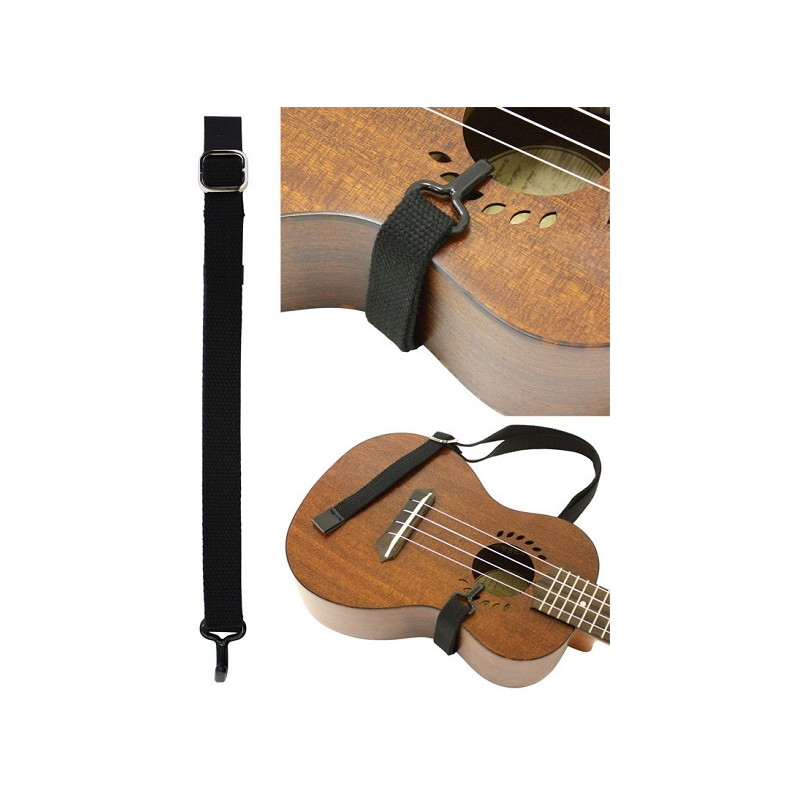 Sangle ukulele Aria - nylon noire avec crochet