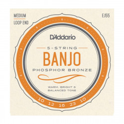 D'Addario EJ55 Phosphor Bronze Medium  10-23 - Jeu de 5 cordes Banjo