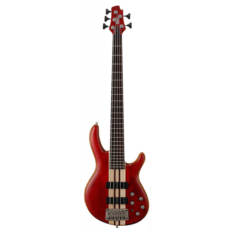 Cort Artisan A5 plus FMMH - Rouge cerise pores ouverts - Guitare basse 5 cordes