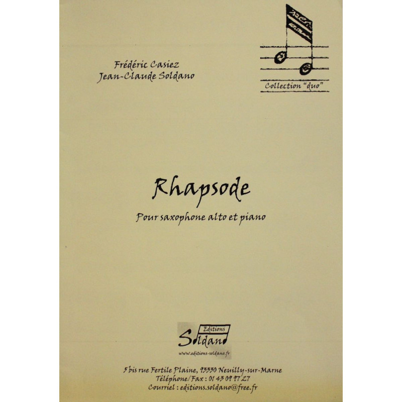 Rhapsode - F. Casiez/ J. C. Soldano - Saxophone alto et piano