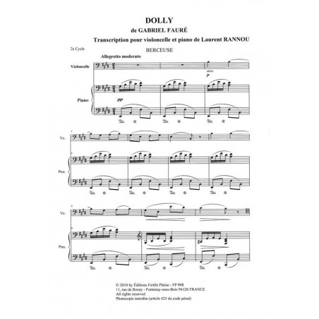 Dolly - Gabriel Fauré - violoncelle et piano
