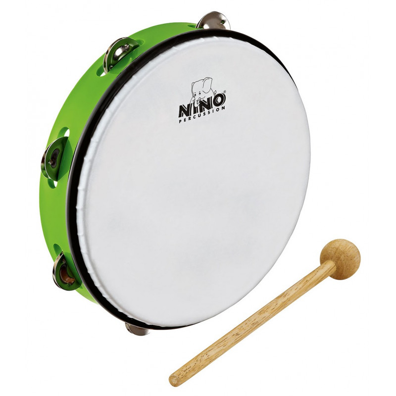 Tambourin ABS 10" à cymbalettes vert - NINO24GG