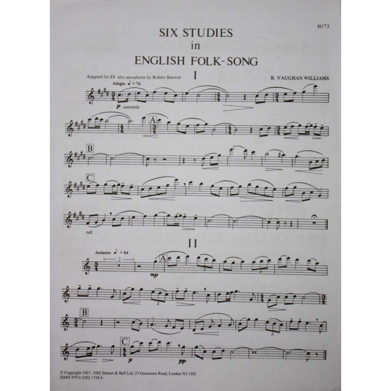 Six Studies in english folk song I - R. Vaughan Williams - saxophone Eb