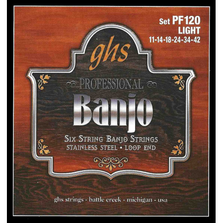 GHS PF120 - Jeu de 6 cordes Stainless Steel Banjo - Light 11-42