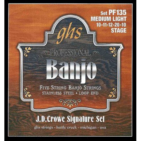 GHS PF135 - Jeu de cordes Banjo JD Crowe - Medium Light 10-10