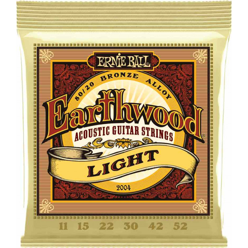 Ernie Ball 2004 - Jeu de cordes guitare acoustique - Earthwood 80/20 Bronze - Light 11-52